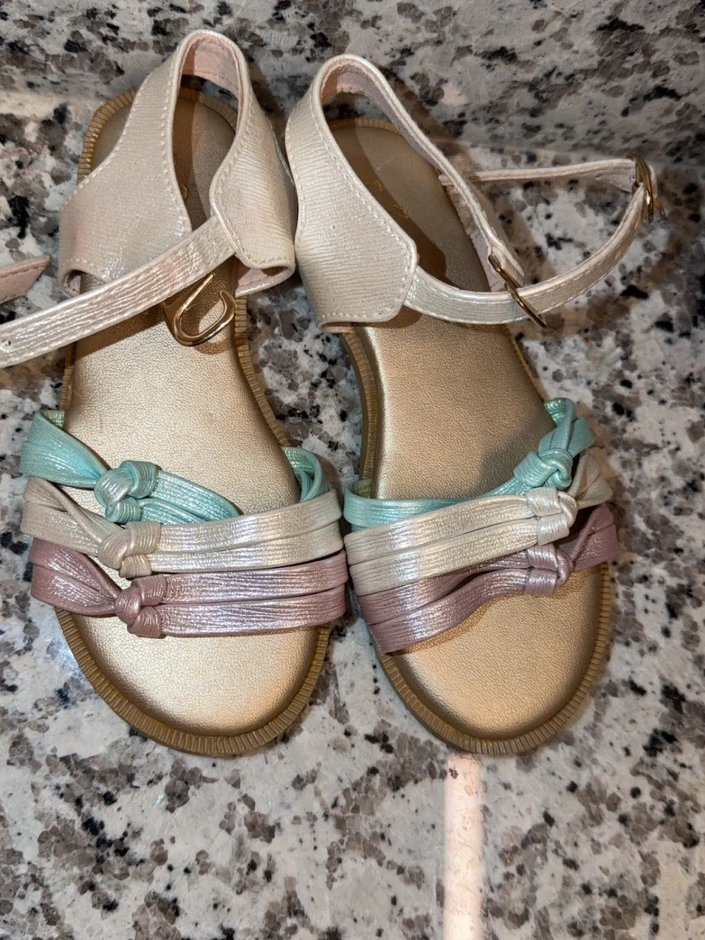 Iridescent Knotted Strap Sandals - Pastel Multi